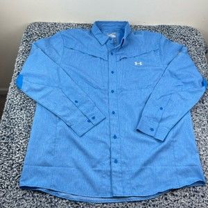 Under Armour Button Down Shirt Mens Extra Large XL Blue Vented Hunting Fishing